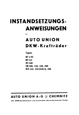 titelpagina Instandsetzungs- Anweisungen DKW RT